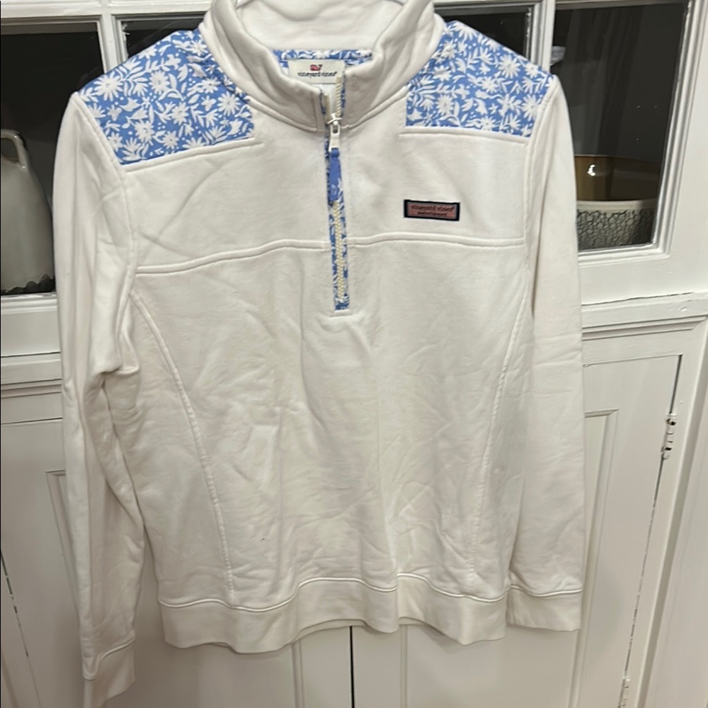 Vineyard Vines White and Blue Quarter-Zip Pullover